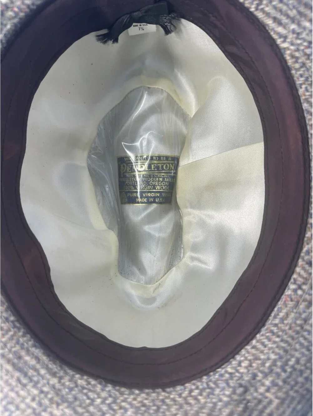 Vintage Pendleton Fedora Hat 7 1/8 Pure Virgin Wool Gray Tweed USA Made